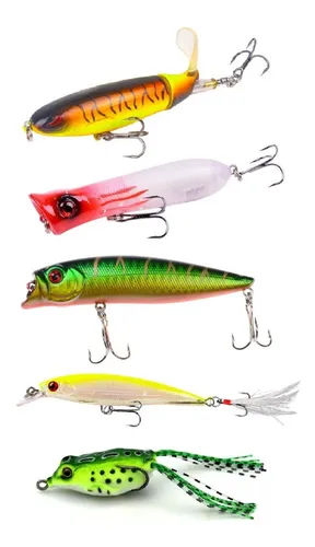 Kit 5 Isca Artificial Melhores Brava Rap Popper Whopper Frog Sortidas