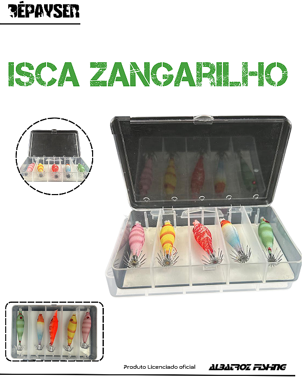 Kit 5 Iscas Artificial Albatroz Zangarilho 5,8cm Com Estojo