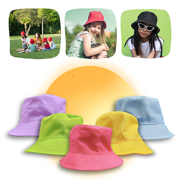 Chapéu Infantil Menina Menino Bebê Praia Bucket Pulseira Uv