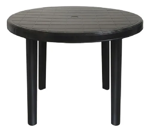 Mesa Redonda Plástica Jardim Desmontável Preta Arqplast