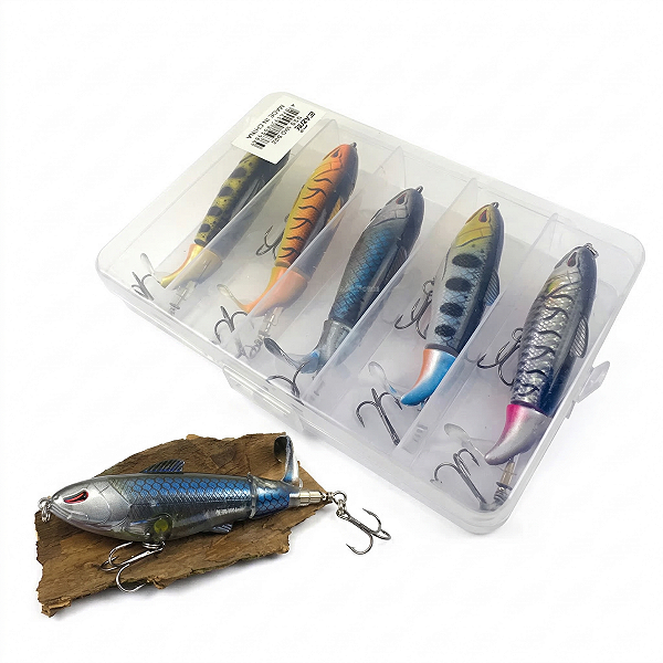 Kit 5 Isca Artificial Whopper Popper Plopper Com Helice Cores Sortidas 9cm