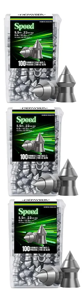 Kit 3 Chumbinho Speed 5.5mm Carabina 300 Unidade Perfura Top
