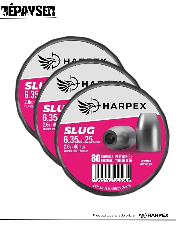 Kit 3 Chumbinho 6.35mm Harpex Slug Chumbo P/ Carabina 80 Un