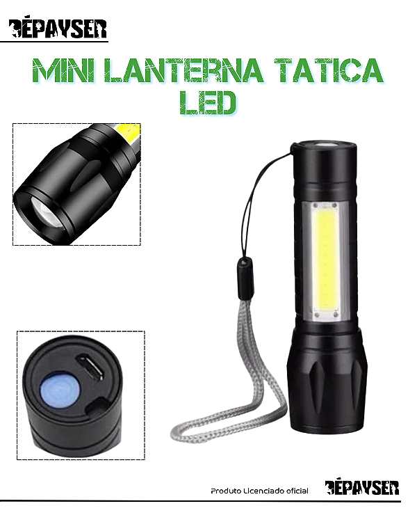 Mini Lanterna Tatica Led Alumínio Super Forte Recarregavel Usb
