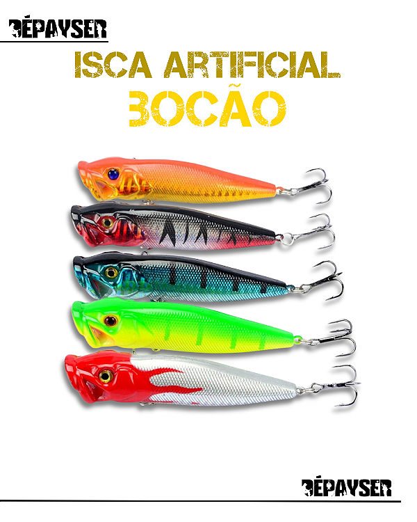 Kit 5 Iscas Bocão Popper Anti Enrosco Traíra Tucunaré Dépayser