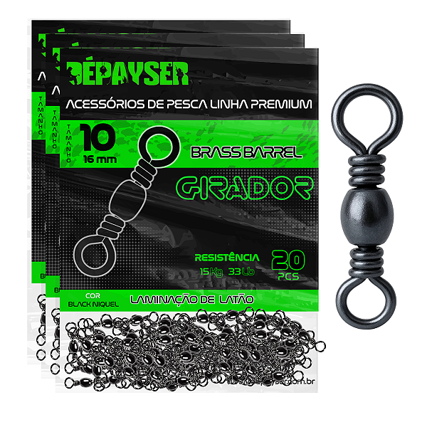 Girador De Pesca Black Niquel N10 Inox 15kg 33lb 16mm 50pçs + Brinde - Dépayser