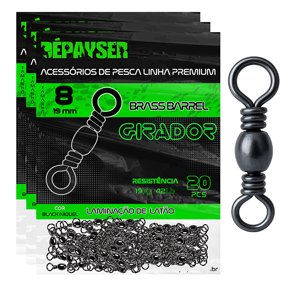 Girador De Pesca Black Niquel N8 Inox 19kg 42lb 19mm 50pçs + Brinde - Dépayser
