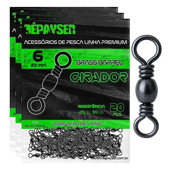 Girador De Pesca Black Niquel N6 Inox 25kg 55lb 23mm 50pçs + Brinde - Dépayser