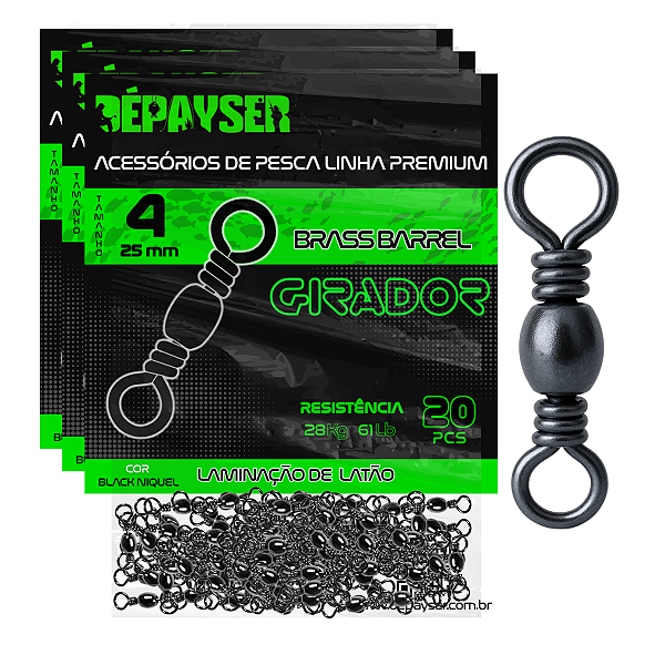 Girador De Pesca Black Niquel N4 Inox 28kg 61lb 25mm 50pçs + Brinde - Dépayser