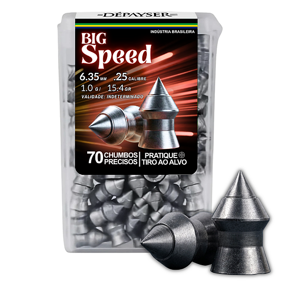Chumbinho Big Speed 6.35mm Carabina Perfura Pontiagudo Munição Chumbo 70 Unidades - Exclusivo Dépayser