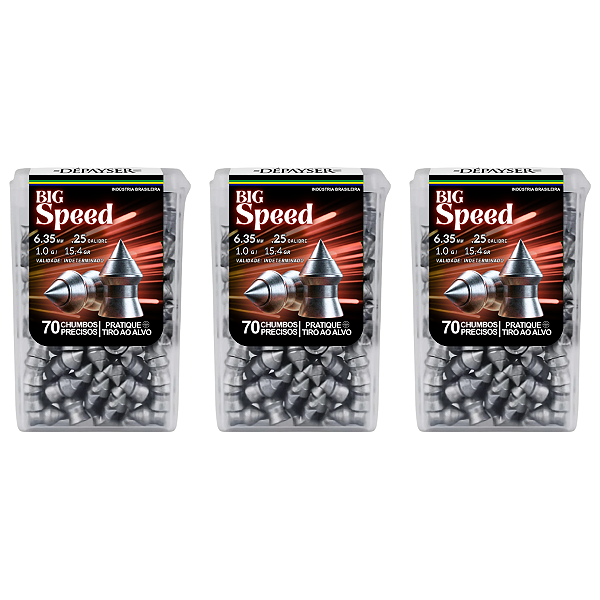 Kit 3 Chumbinho Big Speed 6.35mm Carabina Perfura Pontiagudo Munição Chumbo 210 Unidades - Exclusivo Dépayser