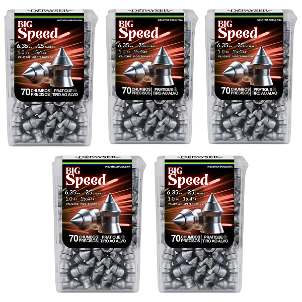 Kit 5 Chumbinho Big Speed 6.35mm Carabina Perfura Pontiagudo Munição Chumbo 350 Unidades - Exclusivo Dépayser