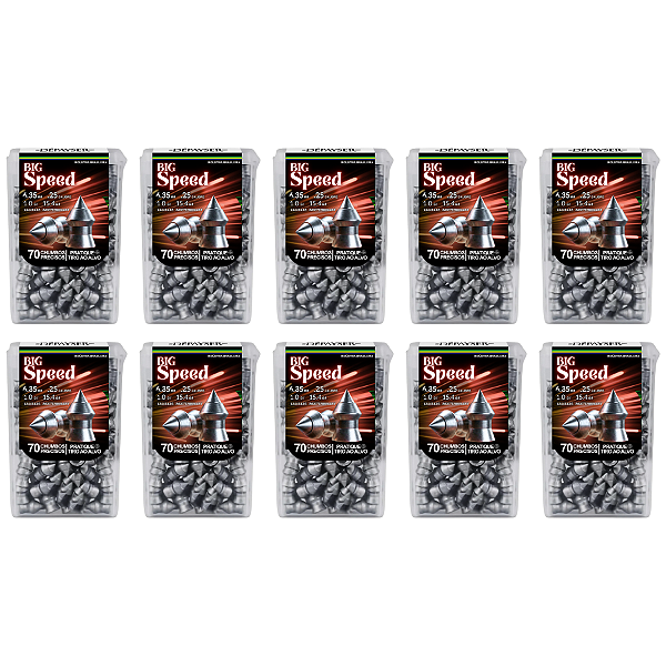 Kit 10 Chumbinho Big Speed 6.35mm Carabina Perfura Pontiagudo Munição Chumbo 700 Unidades - Exclusivo Dépayser