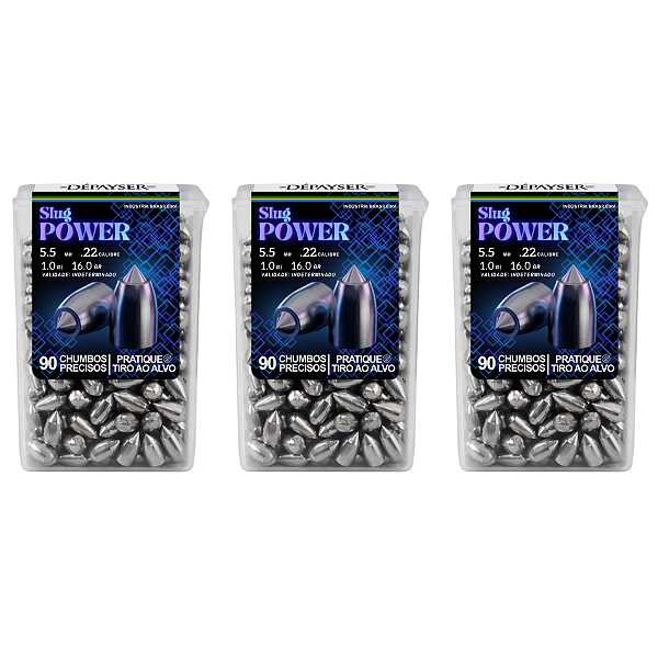Kit 3 Chumbinho Slug Power 5.5mm Pontiagudo Pointed Carabina Munição Chumbo 270 Unidades - Exclusivo Dépayser