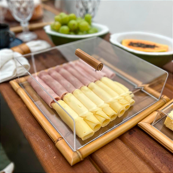 Conjunto Bambu e Vidro - 26 x 26 x 8 cm