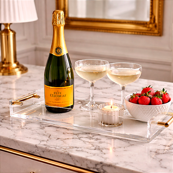 Bandeja Acrílica Alça Dourada - 5 x 41,4 x 15 cm