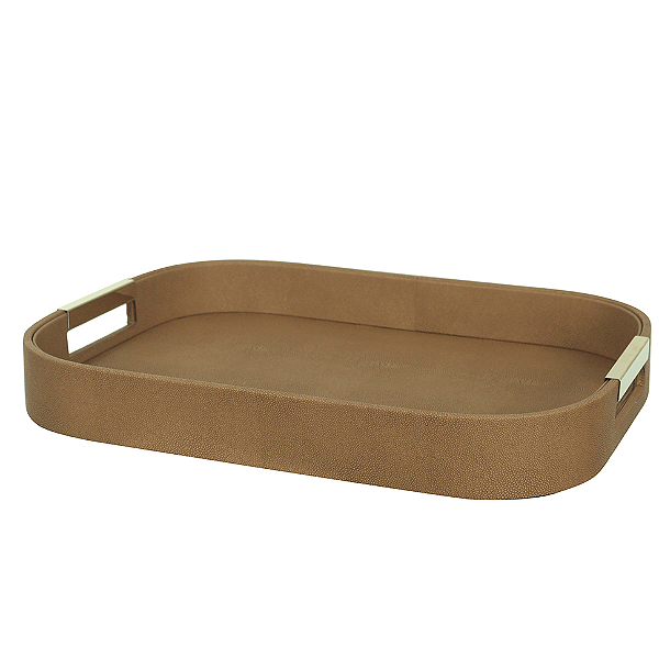 Bandeja Decorativa Revestida - Bege 5 x 40 x 30 cm