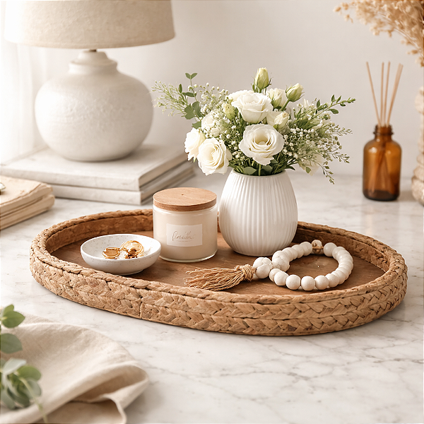 Bandeja Oval Decorativa - 3 x 39,5 x 28,5 cm