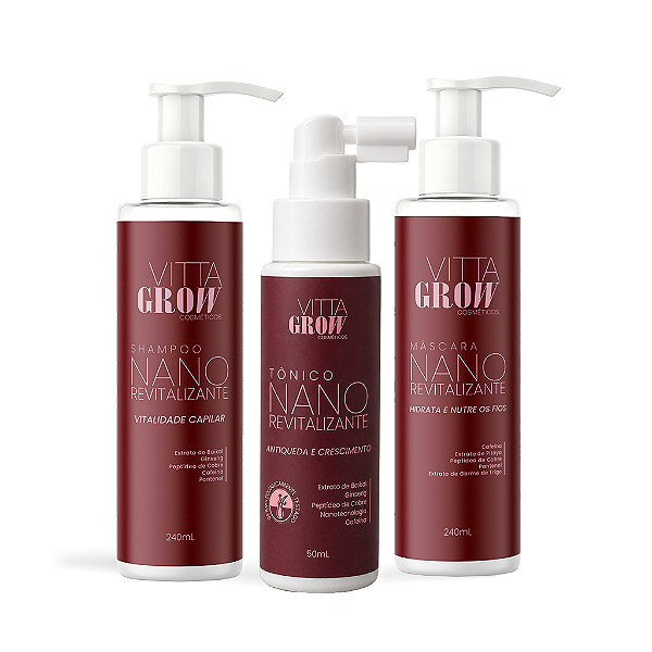 Kit Tônico, Shampoo e Máscara Nano Revitalizante Cronograma de Crescimento Capilar - Vitta Grow