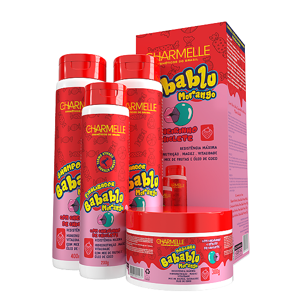 Kit Babablu Morango - Charmelle Cosméticos