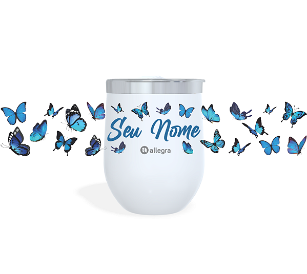 Cuia Térmico Custom Little 360ml - Borboletas Blue