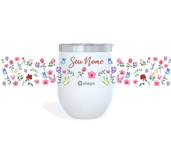 Cuia Térmico Custom Little 360ml - Borboletas e Flores Delicadas