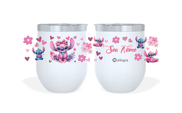 Cuia Térmico Custom Little 360ml - Stitch Rosa