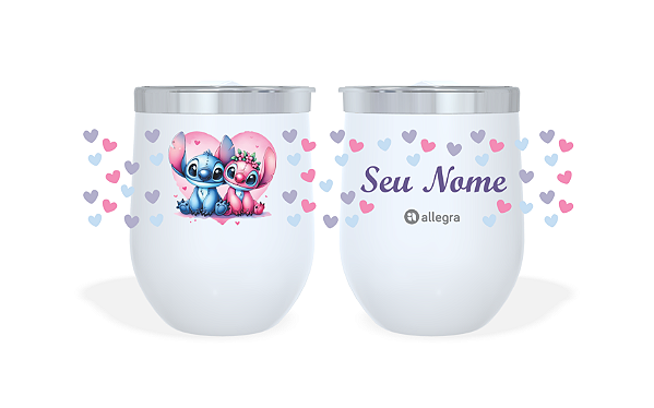 Cuia Térmico Custom Little 360ml - Stitch & Angel: Amor Infinito