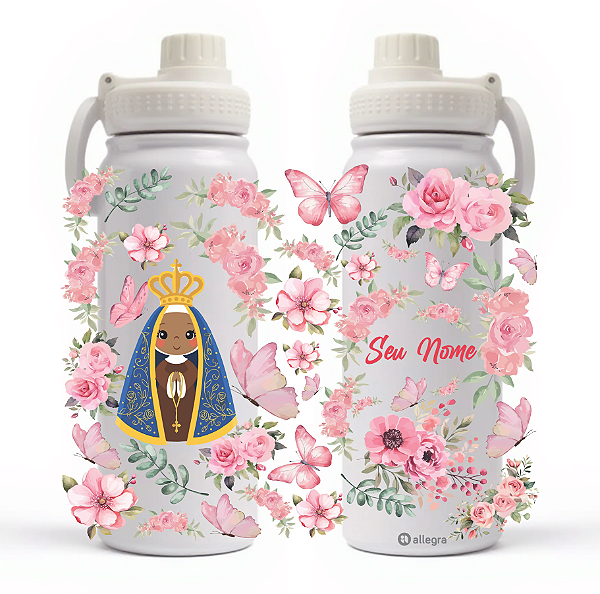 Garrafa Térmica Custom Ice 800ml - Nossa Senhora Garden (Rosas e Borboletas)