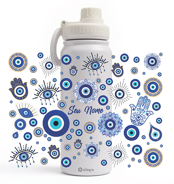 Garrafa Térmica Custom Ice 800ml - Olho Grego & Hamsá Proteção