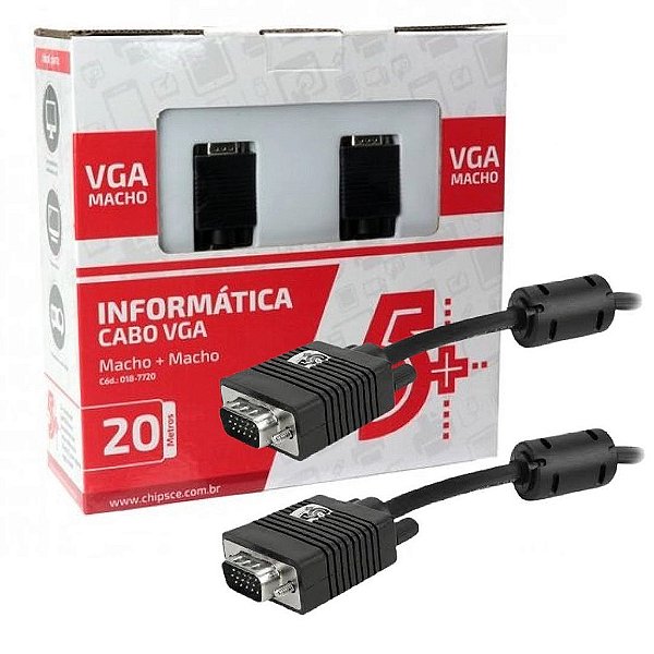 Cabo Vga Macho Com Filtro Blindado Preto 20 Metros
