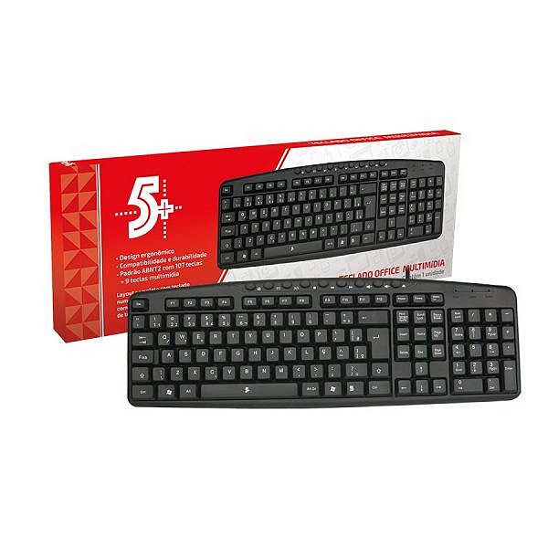 TECLADO OFFICE MULTIMIDIA USB COM FIO 5+