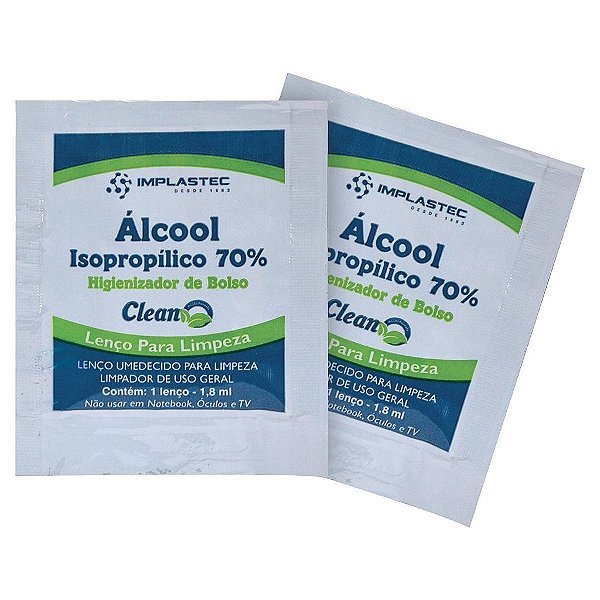 Álcool Isopropílico 70% Sache Lenço Umedecido Implastec