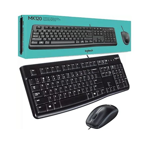 Kit Mouse E Teclado Logitech Mk120 Com Fio Usb Pto