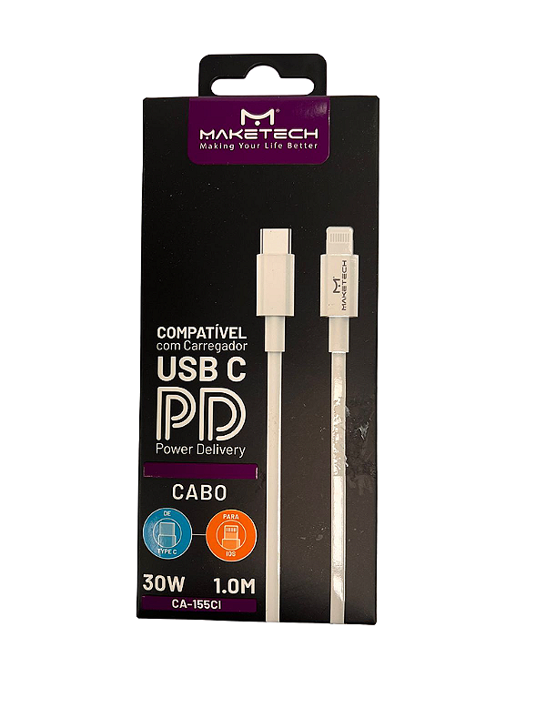 Cabo Usb C Para Iphone Lightning Ca-155ci 1m 30w Branco Maketech