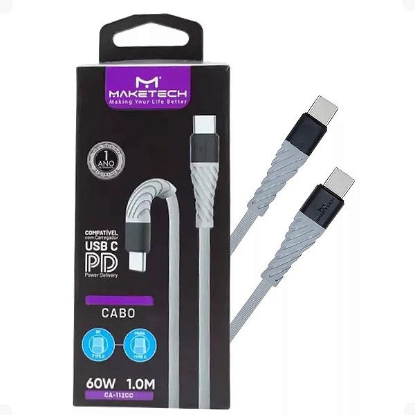 Cabo USB-C Para USB-C 60w Cinza Maketech Ca-112cc De 1 M