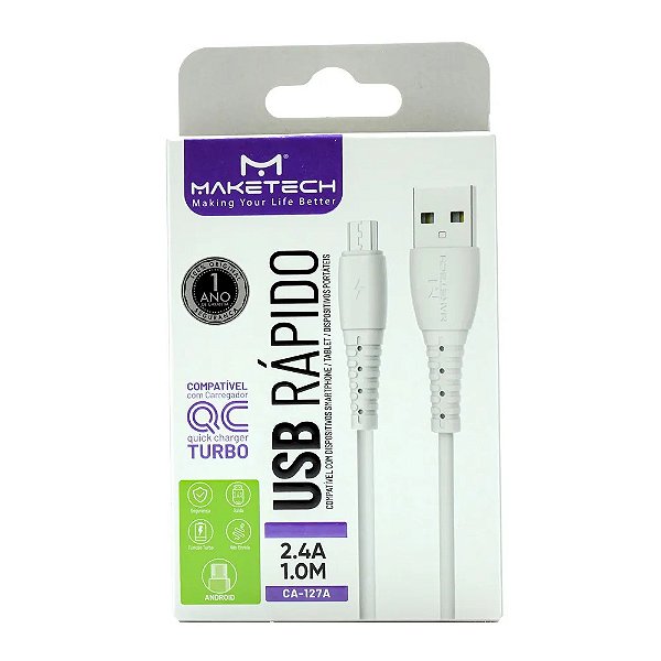 Cabo Micro Usb 1 M Branco Maketech Ca-127 A