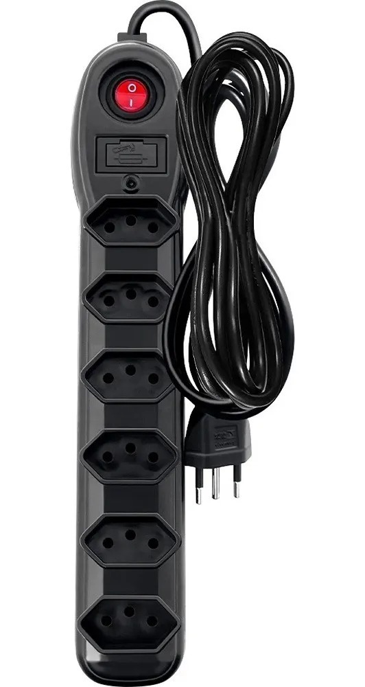 FILTRO DE LINHA 6 T BIVOLT PRETO CABO 3M PRETO MEGATRON