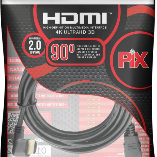 Cabo Hdmi 90 Graus 2 Metros 2.0 3d 4k 19 Pinos Pix 018-3322