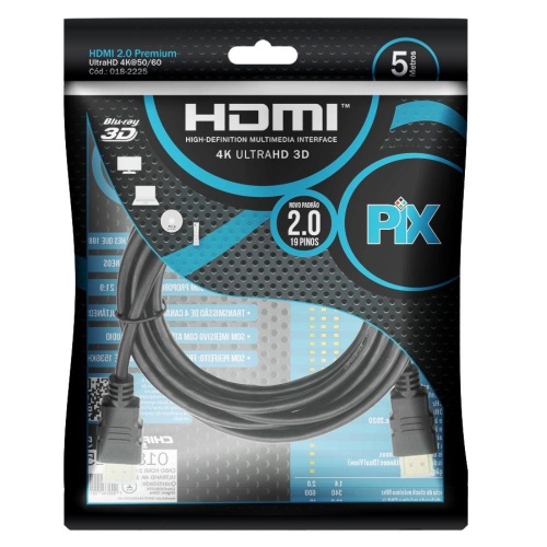 Cabo Hdmi 5 Metros 2.0 3d 4k 19 Pinos Chip Sce Pix 018-2225