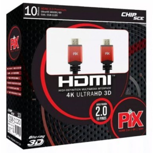 Cabo Hdmi 10m Blindado 2.0 Ethernet 10 Metros 4k 3d 2160p 018-1120 PIx