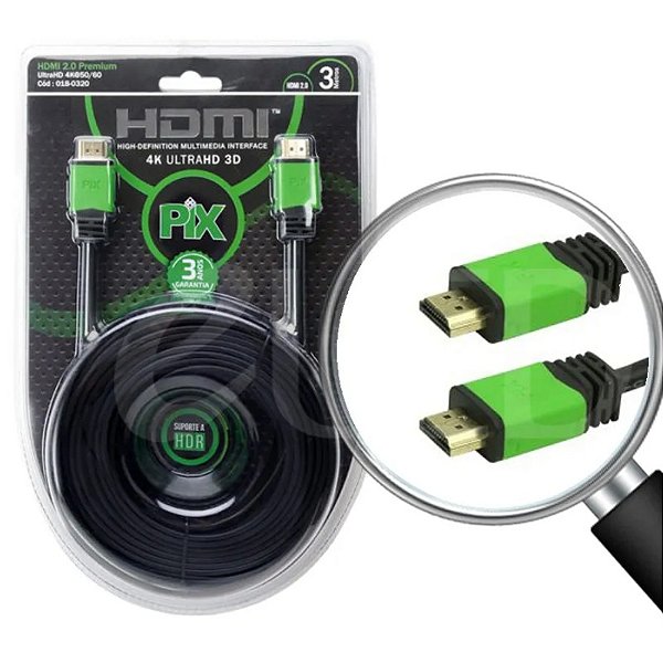 Cabo Hdmi 2.0 4k Ultra Hd 3d 19 Pinos 3 Metros Pix 018-0320