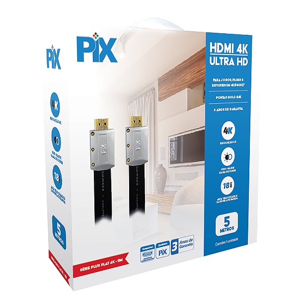 CABO HDMI 2.0 - 4K HDR 19P 5 METROS - FLAT DESMONTAVEL