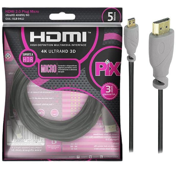 CABO MICRO HDMI - MICRO HDMI X HDMI 2.0 4K HDR 19P 5M