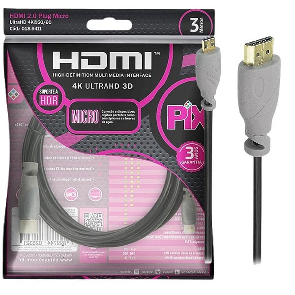 CABO MICRO HDMI - MICRO HDMI X HDMI 2.0 4K HDR 19P 3M