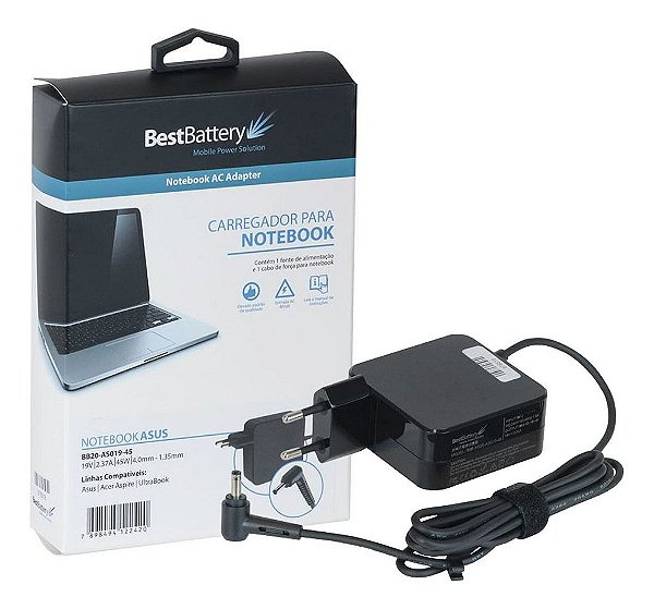 Fonte Notebook Asus Eee Pc 19V 2.37A Best Battery 45W 4,0*1,35mm
