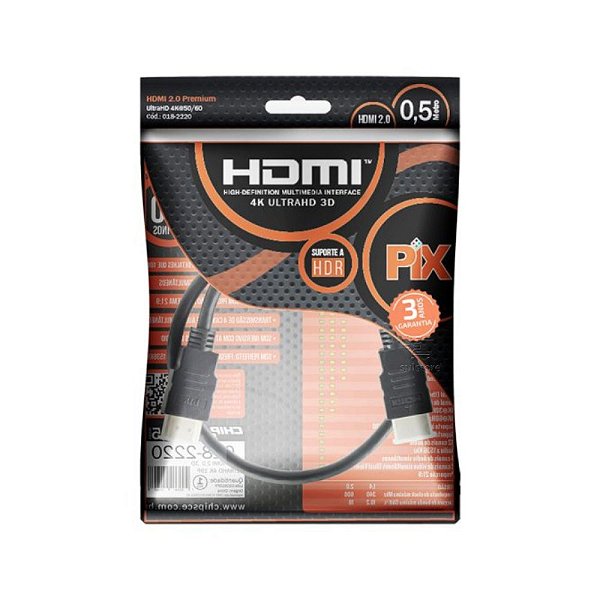 CABO HDMI GOLD 2.0 - 4K HDR 19P 0,5M PIX 018-2220
