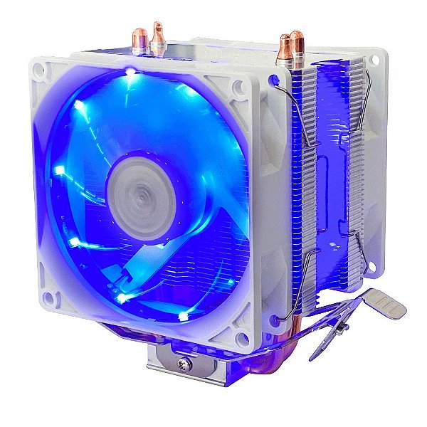 Cooler Gamer Branco Universal Intel Amd Duplo Fan Rgb C/ Led Azul Dex