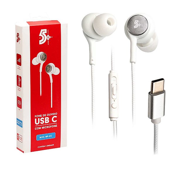 Fone de Ouvido Tipo c - Alta Definicao Auricular C/ Microfone - Branco 1,20m