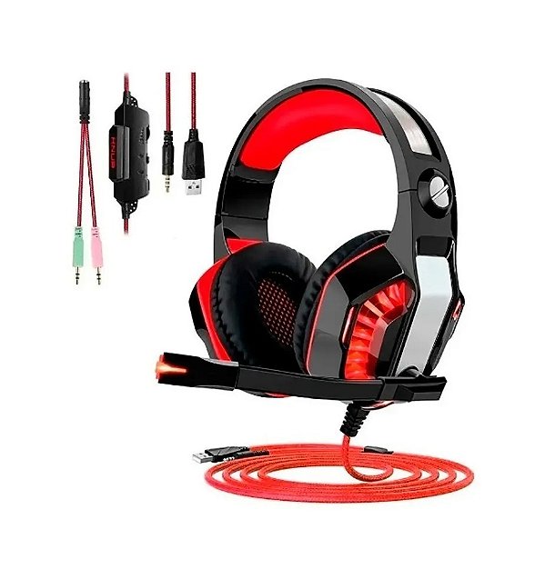 Fone De Ouvido Headset Gamer Knup Kp-491 Sound Effect Vermelho